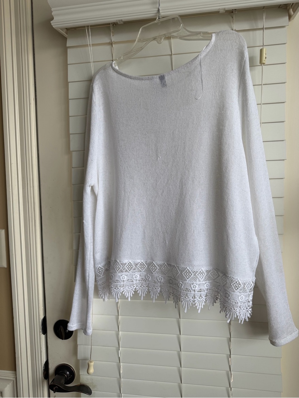 H&M White Knit Sweater with Lace Hem